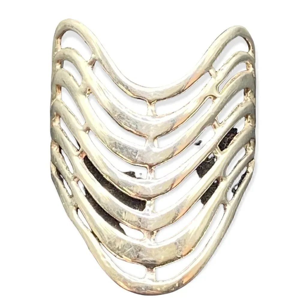 925 Sterling Silver Italy Wavy Design cage style V-Style Wide Ring Size 6.5-6.75